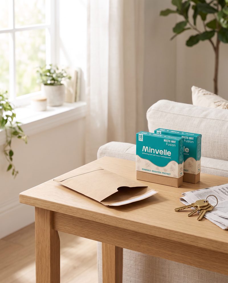 Two Minvelle boxes beside the kraft mailer